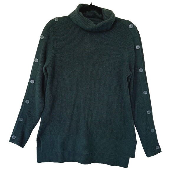 Halogen Women's XS Mock‎ Neck Sweater Green Button Sleeves Oversized - Picture 6 of 16